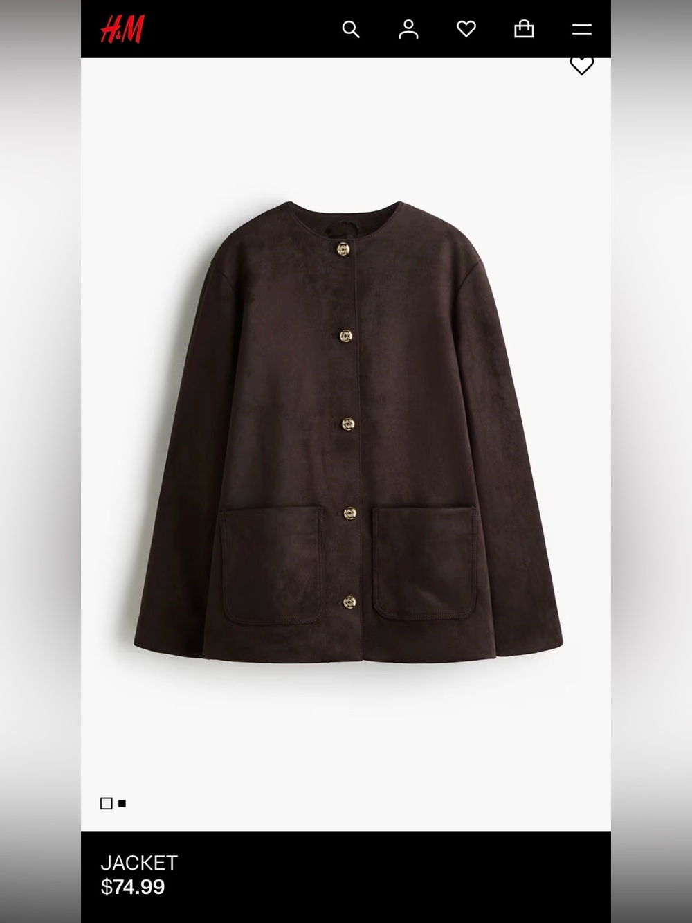 H&M Dark Brown Teddy Jacket with Patch Pockets